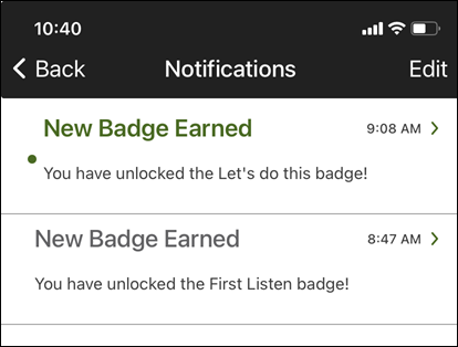 screenshot of open notifications on mobile app