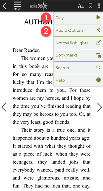 image of reader with open text to speech menu